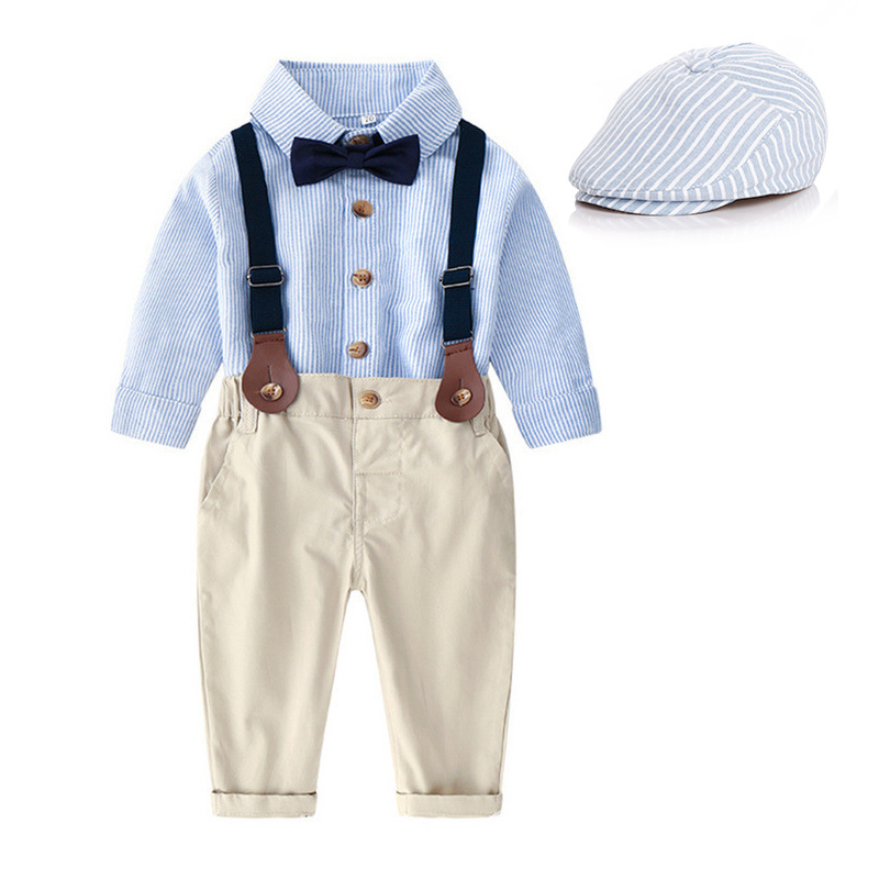 Long-sleeved Striped Baby Boy Set Formal 4 Pcs Suits