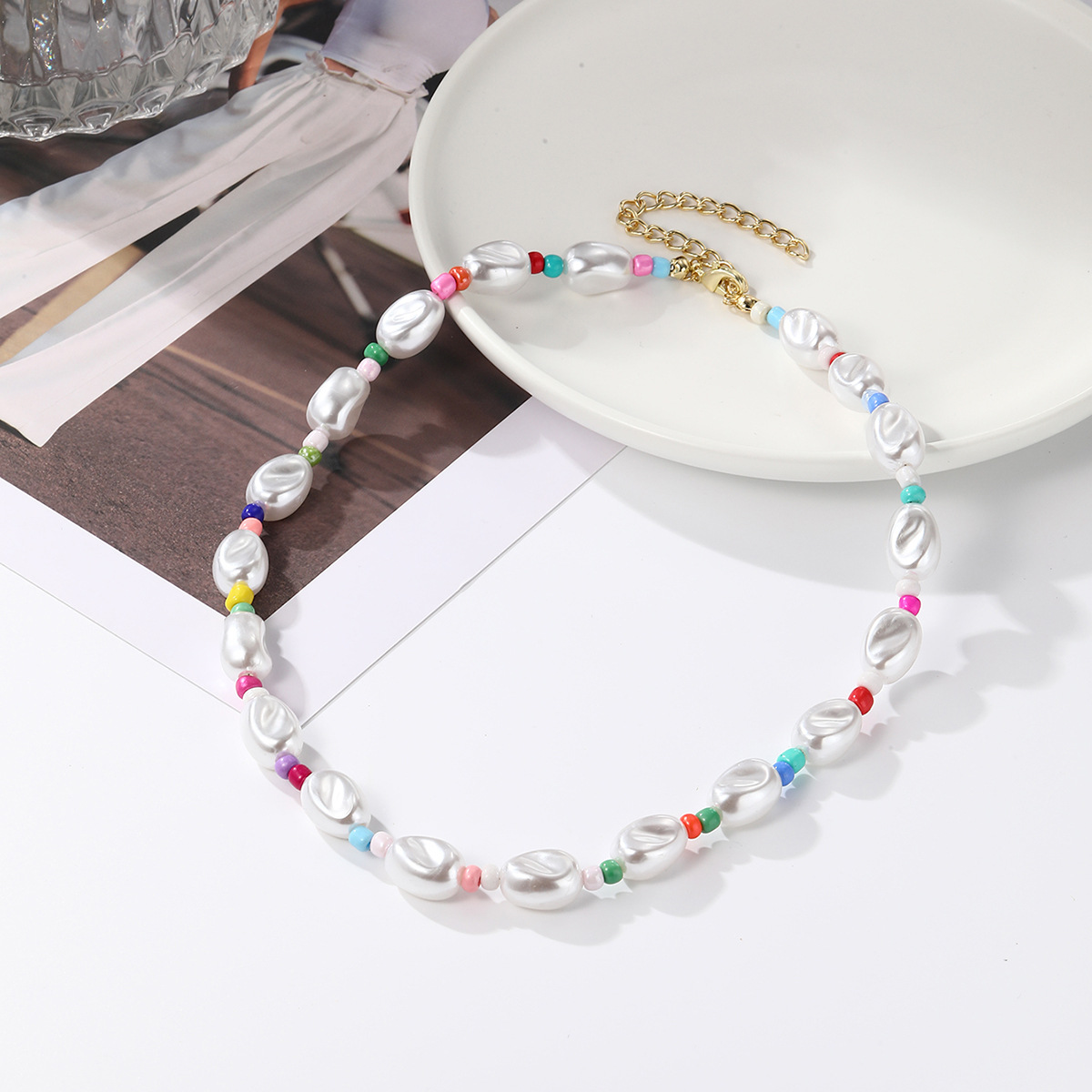 Pearl And Mixed Bead Necklace For Women Niche Coral Design_voghion.com
