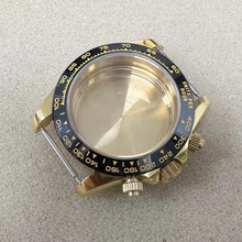 手表配件PVD金色39MM精钢表壳黑圈口蓝宝玻璃只适合VK63石英机芯