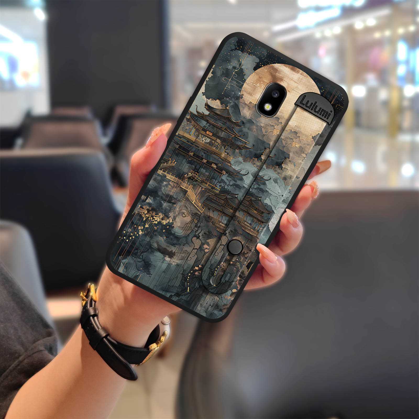 适用三星手机壳创意硅胶绘画防尘液态国风软壳个性潮流腕带质感