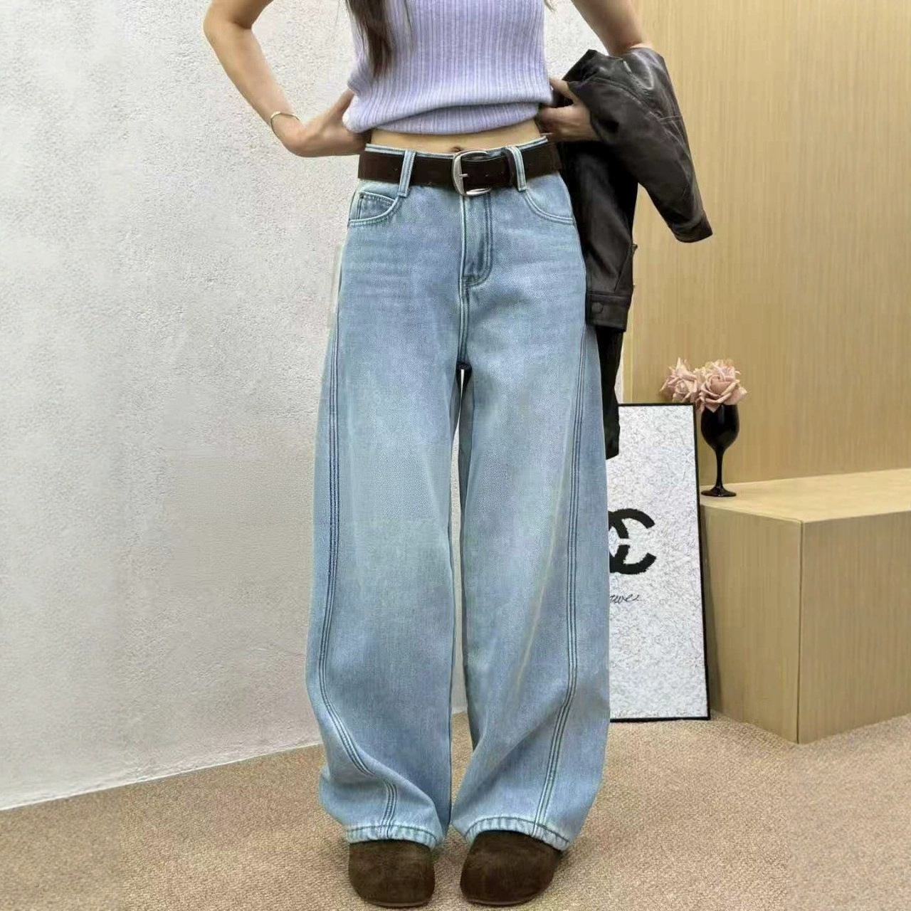 25冬季女装新款复合密密绒弹力牛仔裤女66639