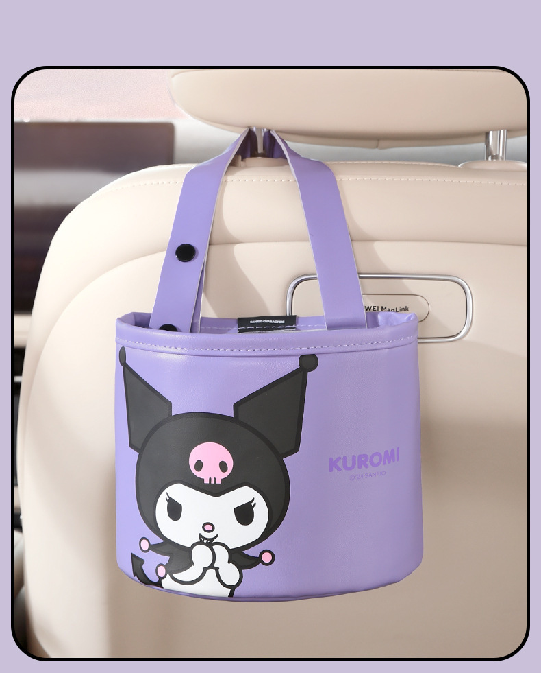 Sanrio Kuromi Car Storage Box Car Side Storage Bin Car Seat Back Storage Bag Car Trash Can