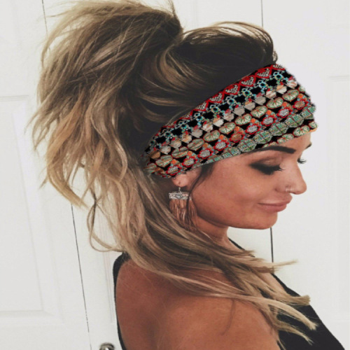 Cross-border headscarf fashionable paisley retro wide-brimmed printed headband European and American ethnic palace ladies sports headband