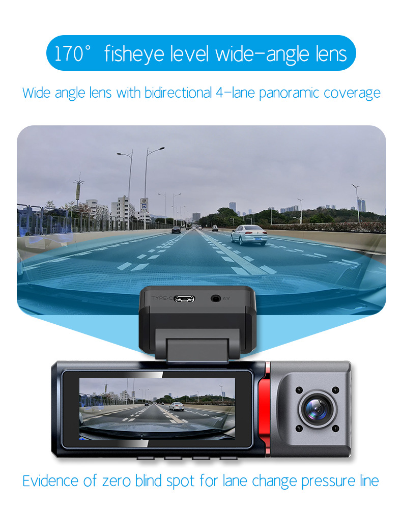 Cross-Border 4K High-Definition Night Vision 3.19inch Dash Cam with Three Lenses Recording Simultaneously from the Front, Inside the Car, and from the Rear, with Wifi