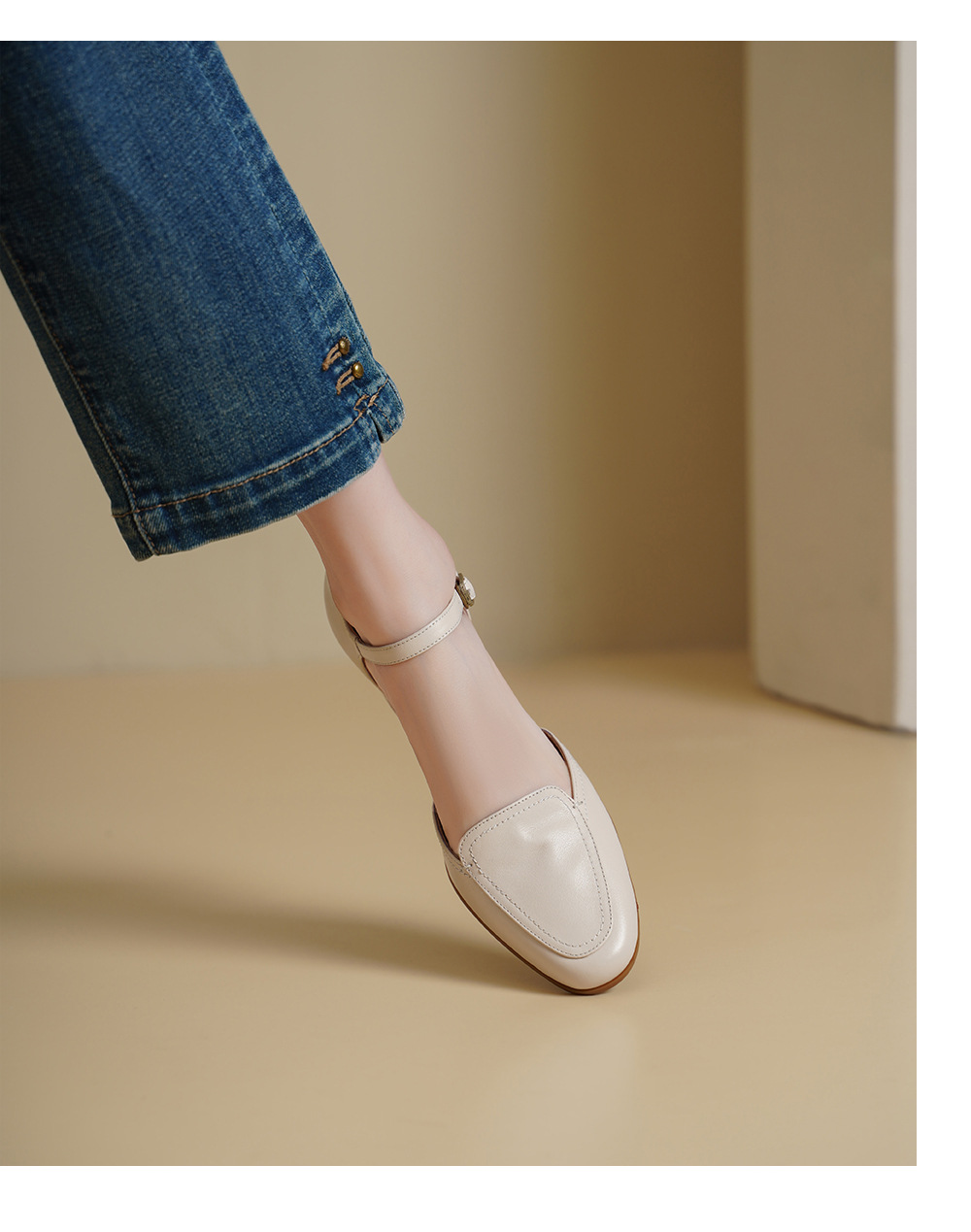Giày sandal cao gót nữ quai ngang mũi vuông gót 5 cm kiểu Mary Jane — đen chi tiết 3
