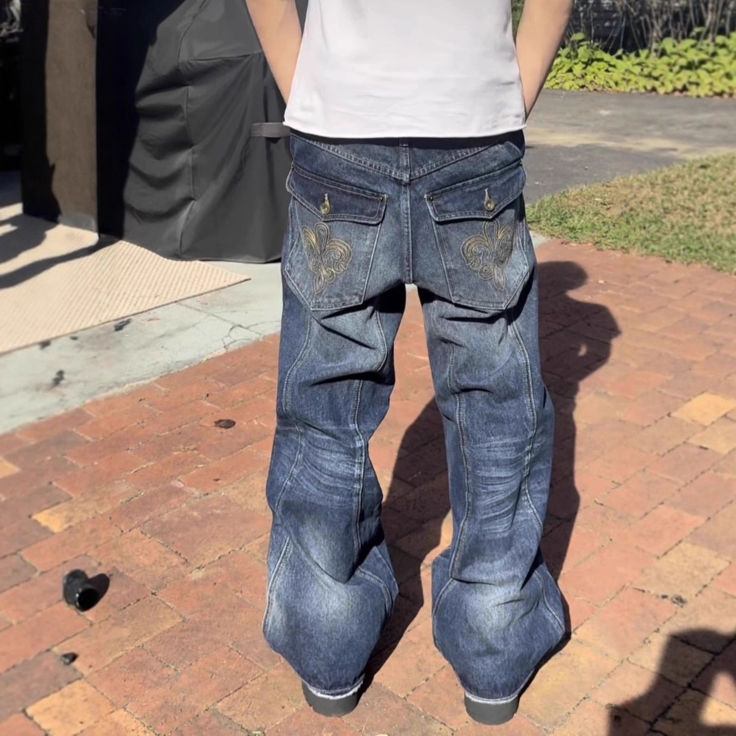 Europa y Estados Unidos lavados transfronterizos hacen la vieja personalidad de la calle estilo americano de moda jeans de cintura alta casual pantalones rectos versátiles
