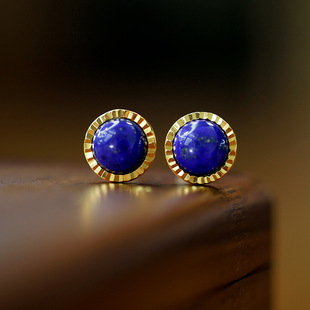 Huibaoli S925 silver gold-plated natural lapis lazuli car flower craft Starry Sky temperament versatile ladies small earrings