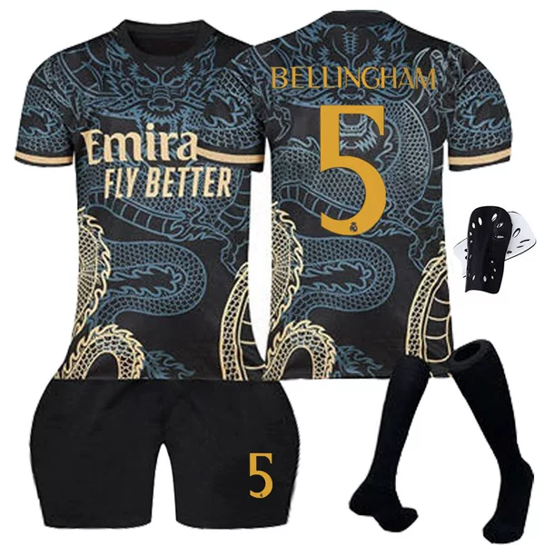 2324 Real Madrid Football Wear Dragon Pattern Black Special Edition C Robelin Mbappe Football Wear Children's Adult suit