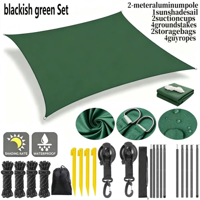 Canopy, Four-Corner Sail, Rainproof and | Avtomobil yan çətirləri - dark-green-suction-cup-support-rod-set-2x2m