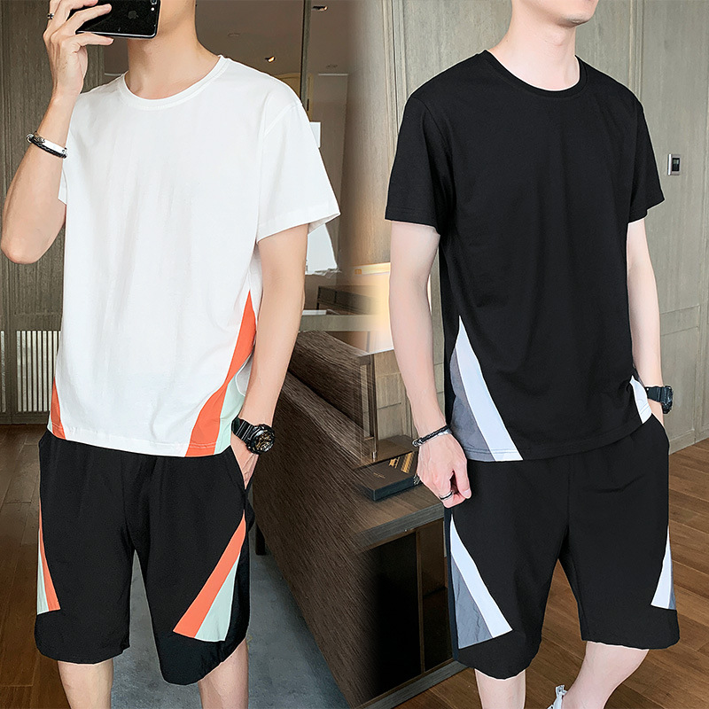 Conjunto deportivo de verano para hombre, de marca de moda, de algodón puro, de manga corta, informal, con pantalones cortos de seda helada, conjunto de dos piezas para correr.