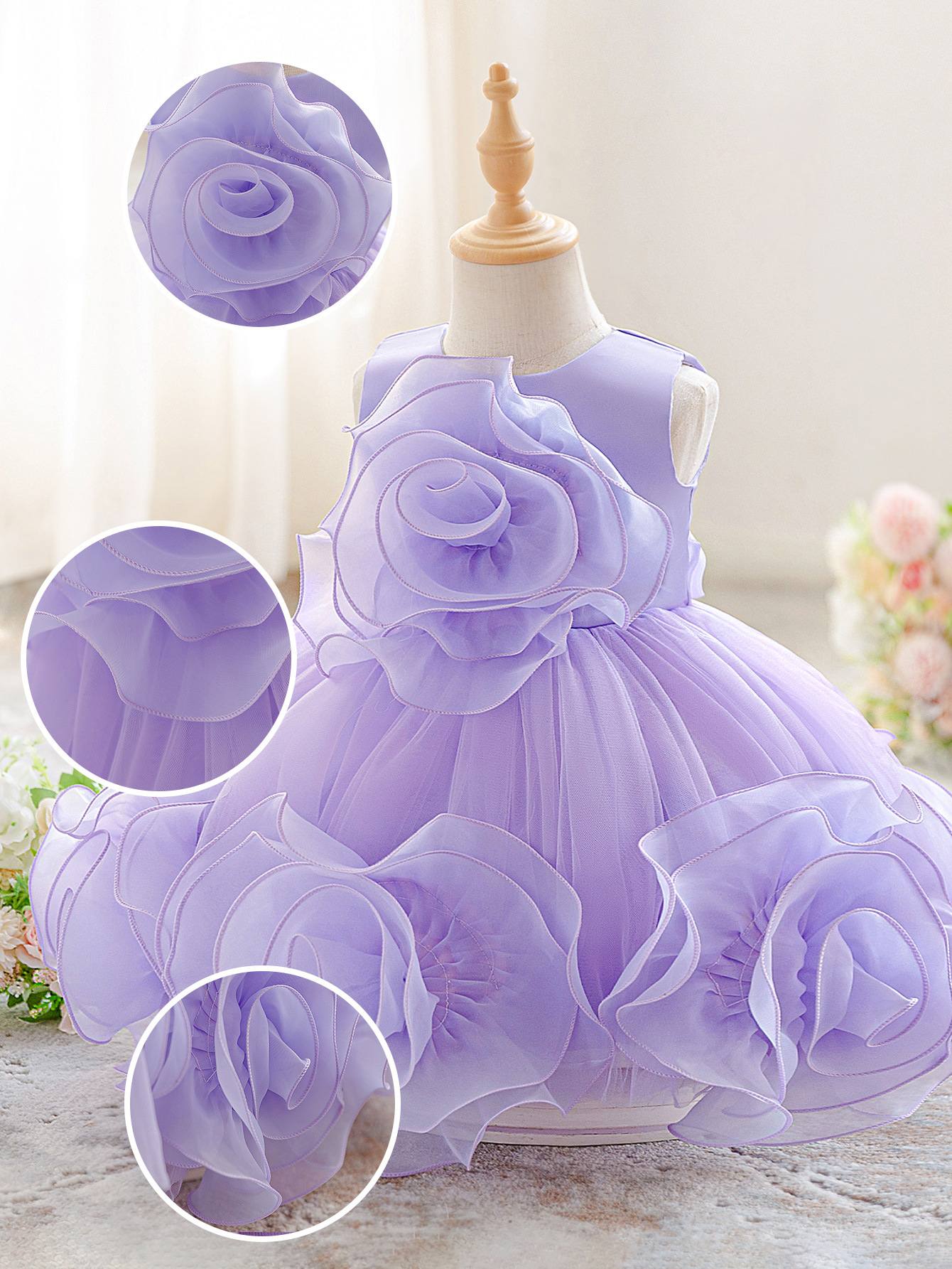 Vestido de niña de comercio exterior, vestido de princesa, vestido de niño, vestido de niño, anfitrión de capullo de flor, traje de piano, ropa para niños al por mayor