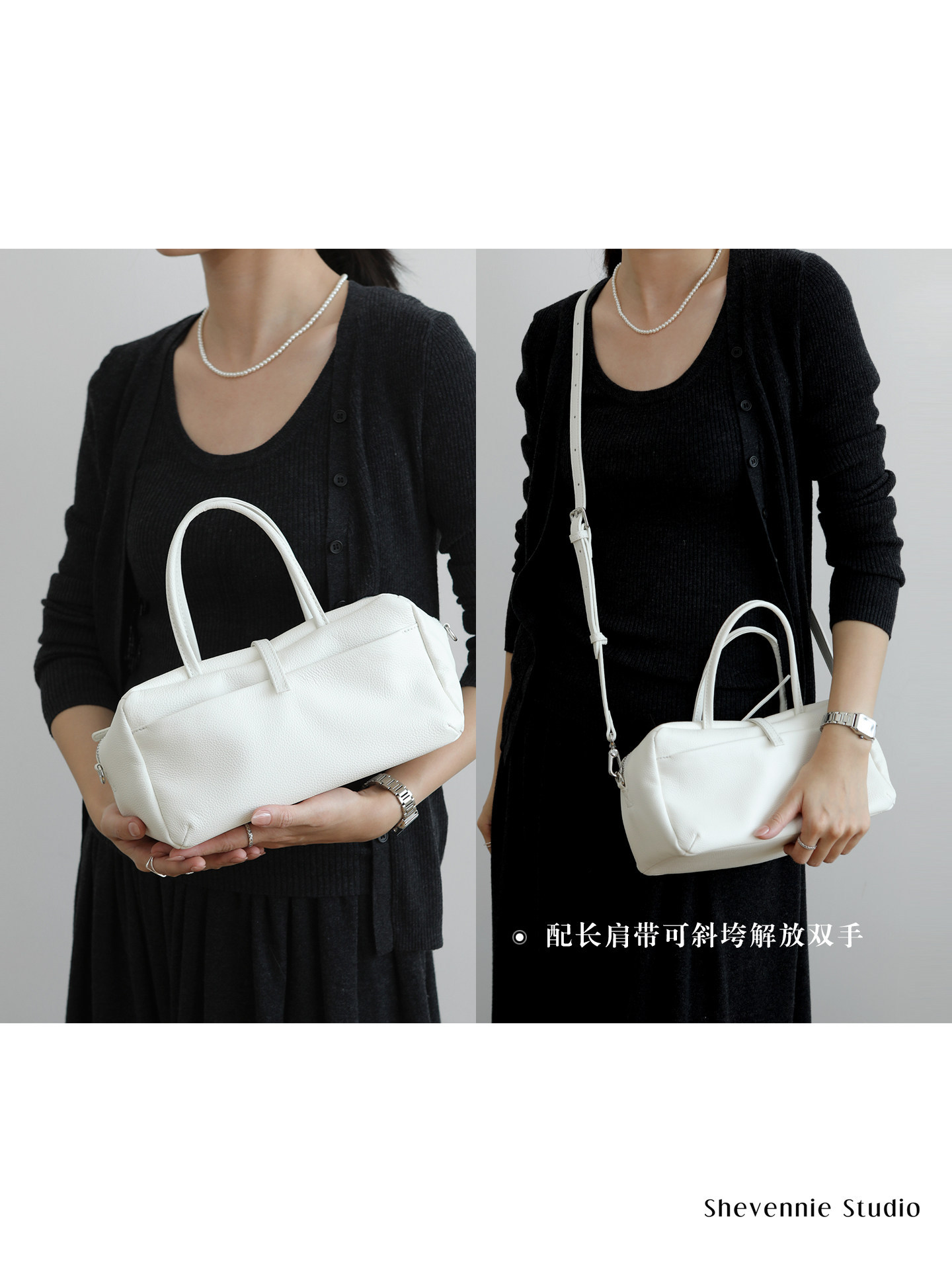 Retro Commuter Tote Bag Handbag Boston Women's Bag Crossbody Bag Top Grain Cowhide Soft Leather Pillow Bag Hobo Bag - Thumbnail 4