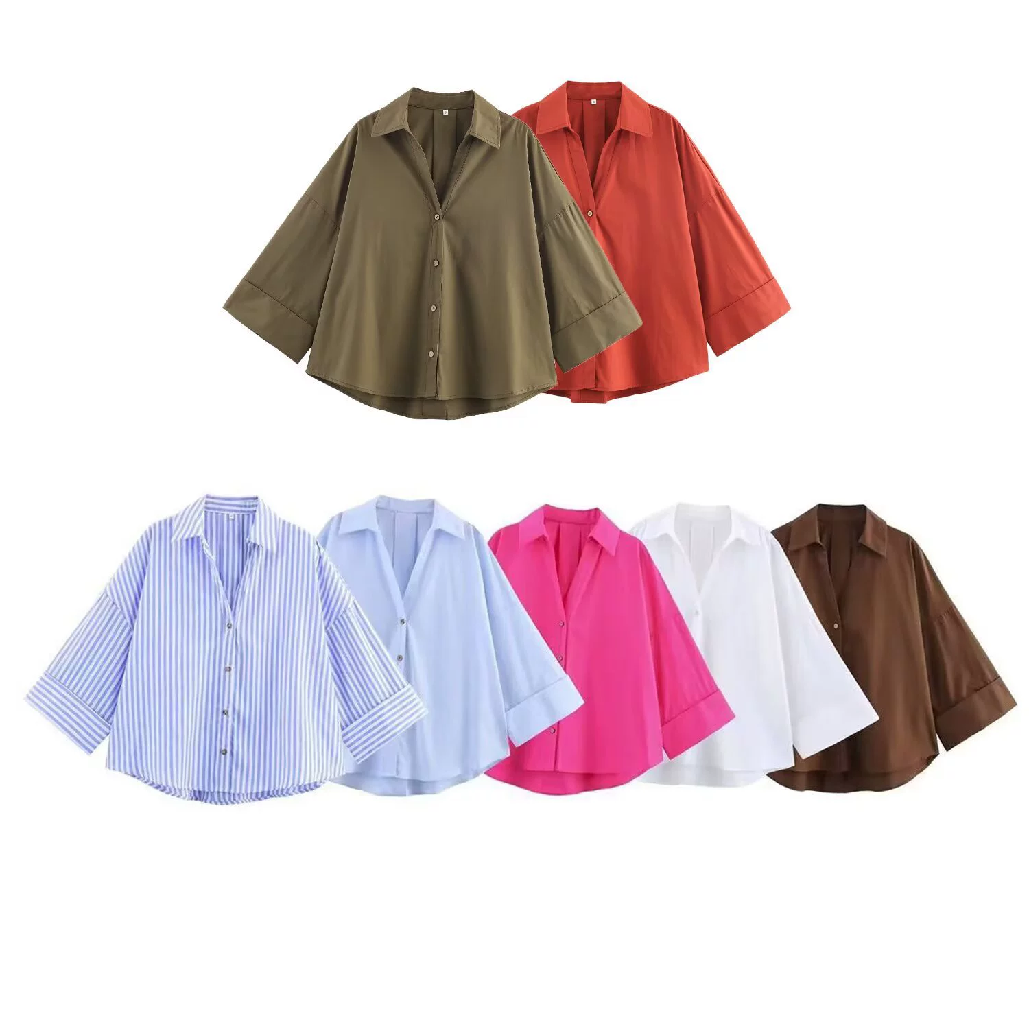 Женская одежда для внешней торговли, лето 2025, европейско-американский стиль, модная, универсальная, повседневная, простая, с широкими рукавами, из поплина, для женщин X411274