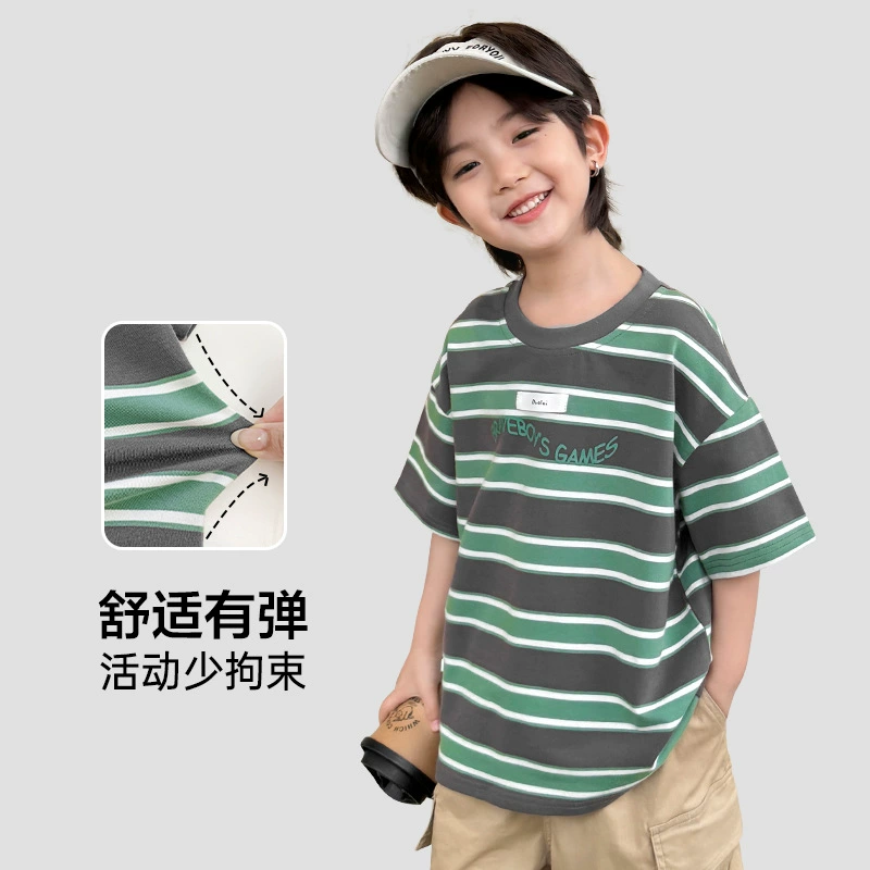 海妈家 Summer cotton short sleeve T-shirt for boys, summer clothing, Korean style, for teenagers, western style