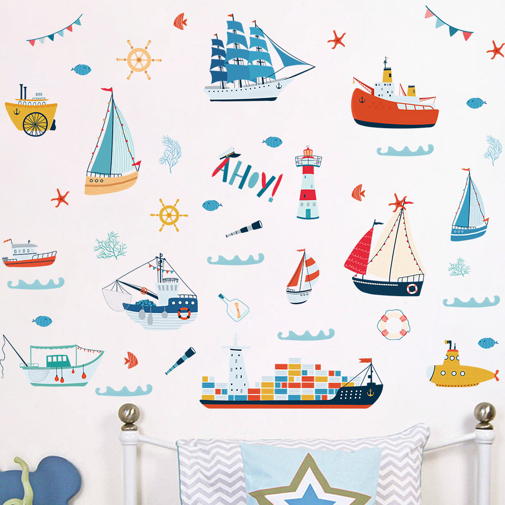 Cartoon Sailing Children's Room Bedroom Bedside Decorative Wall Stickers Kindergarten Early Education Center Environmental Layout Wall Stickers Self-adhesive