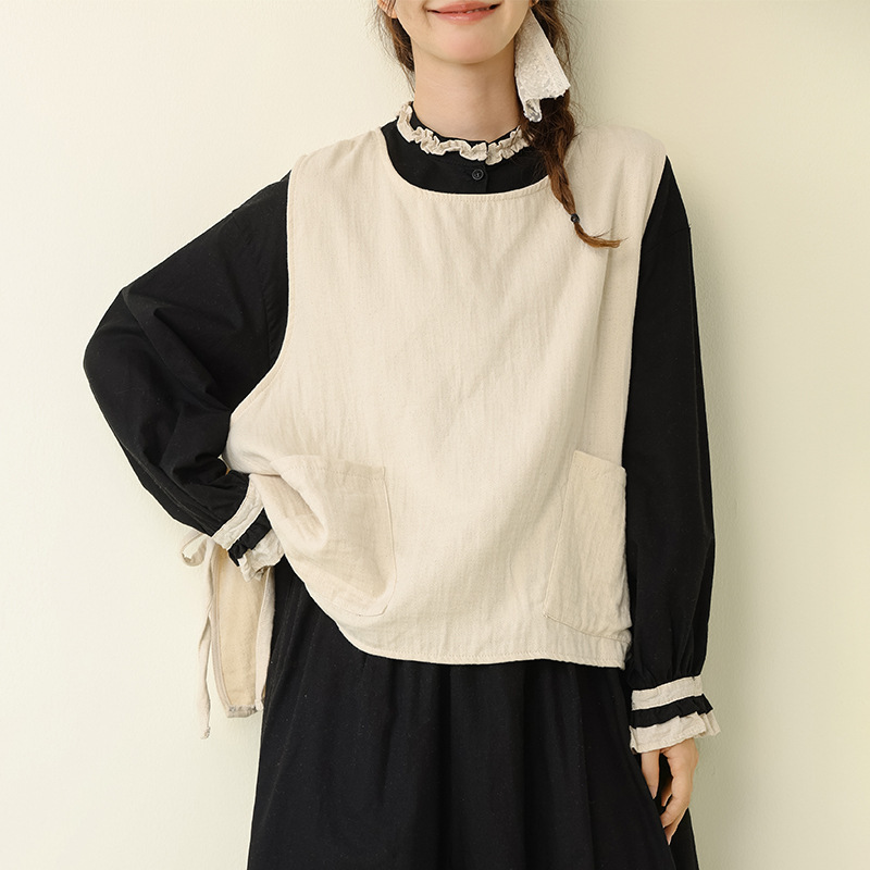 Autumn New Style Retro Solid Color Cotton and Linen Short Jacket, Loose and Versatile, Layered, Age-Reducing Sleeveless Lace-Up Vest Autumn New Style Retro Solid Color Cotton and Linen Short Jacket, Loose and Versatile, Layered, Age-Reducing Sleeveless Lace-Up Vest