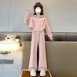 女童秋装运动套装2023新款中大童韩范时髦连帽卫衣阔腿裤两件套