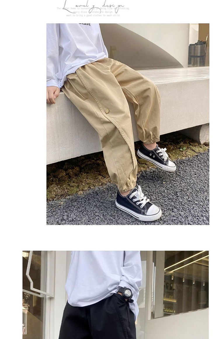 Mid Waist Waist Line Simple Style Solid Color Cotton Boys Pants