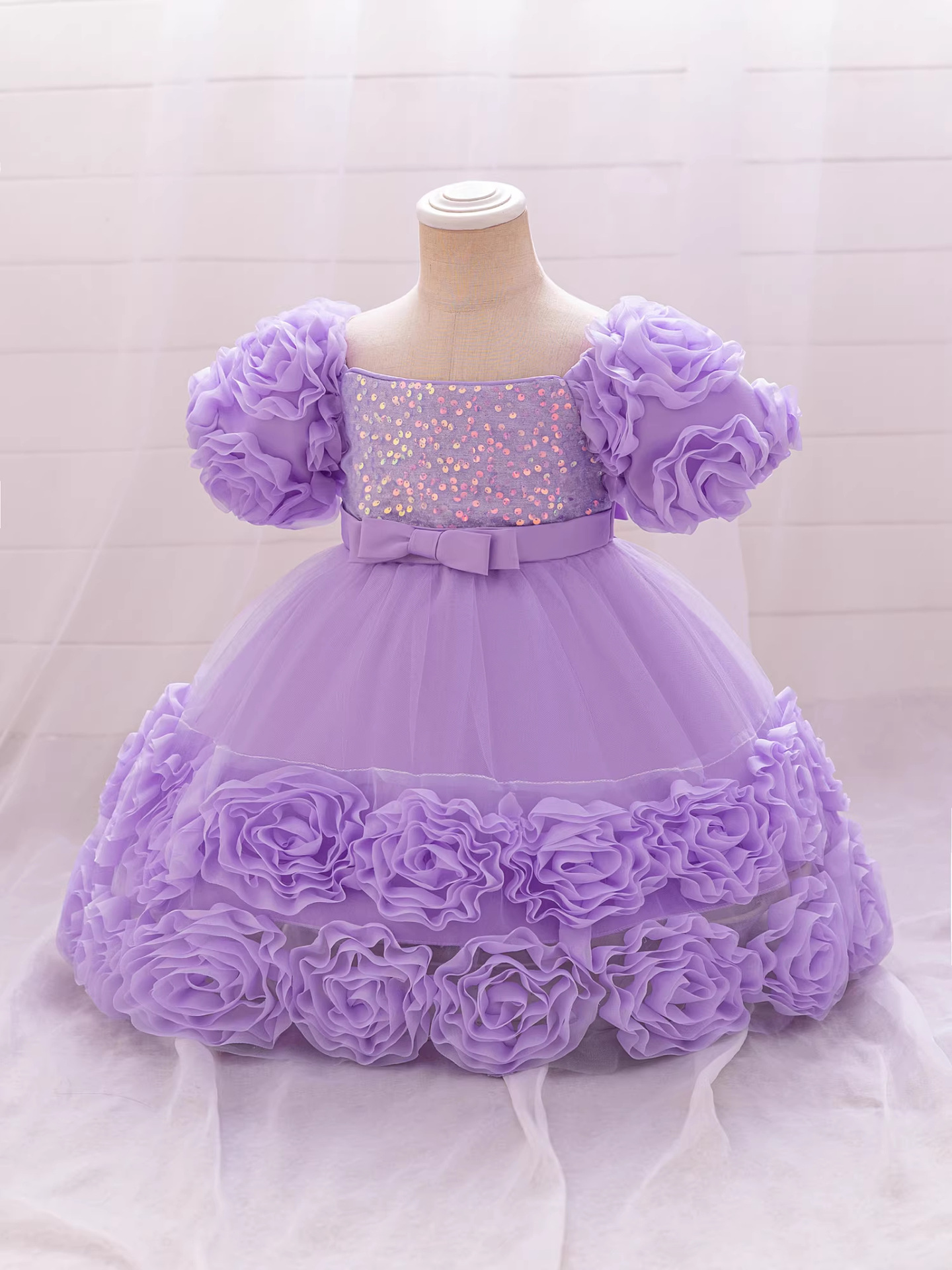 Nuevo vestido de niña transfronterizo vestido de princesa decal vestido de princesa vestido de cumpleaños vestido vestido de rosa vestido de niña
