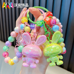 メッキアクリルウサギのキーホルダーペンダントカラービーズブレスレットバックパック装飾プレゼント卸売り