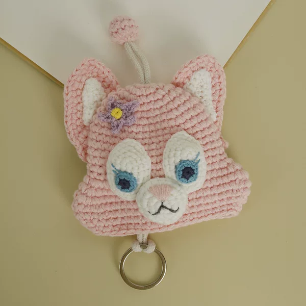 Cartoon Animation Pull Key Woven Bag Weaver Wool Crochet Rabbit Key Protective Cover Car Key Bag