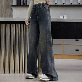 24652女大童牛仔裤高初中学生韩版裤子秋装黑色洋气女孩直筒裤