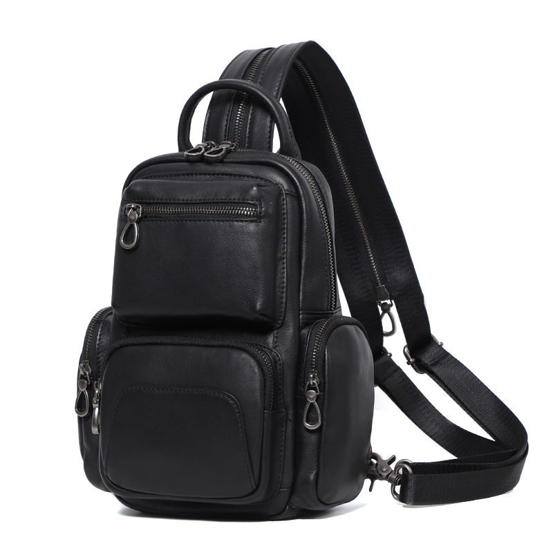 Túi đeo chéo nam da bò lớp đầu kiểu đeo ngực đa năng 22×12×28 cm — Màu đen chi tiết 7
