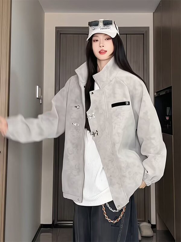 新中式扎染皮衣外套男款春秋季美式高街立领飞行夹克新款棒球服|undefined
