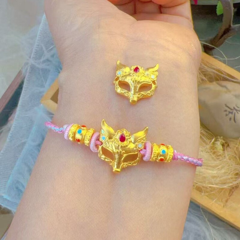 Pure Gold 999 Pure Gold 5g Process Cut Out Filigree Flame Fox Face Little Fox Mask Chinese Valentine's Day Gift