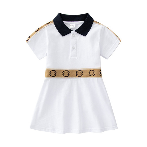 Girls' Short Sleeve Blouse Dress  Summer Collar Blue Princess Dress New Children's Skirt Korean Children's Clothing Wholesale