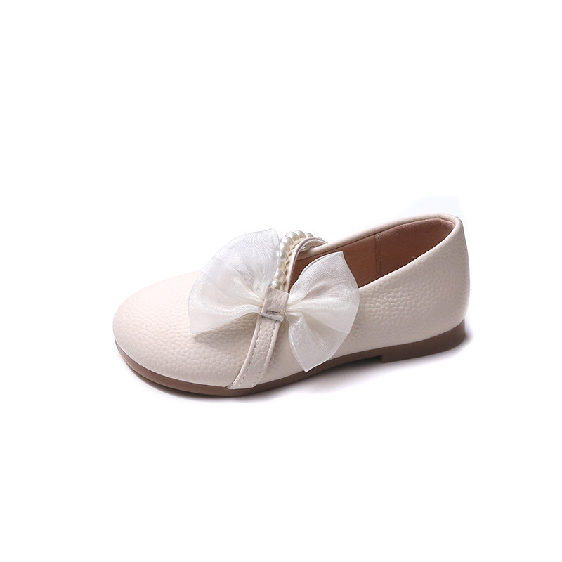 Zapatos de cuero para niñas primavera y otoño 2026 nuevos zapatos de perla blanca para niñas bebés con base suave de aire extranjero para niños Bean Princess