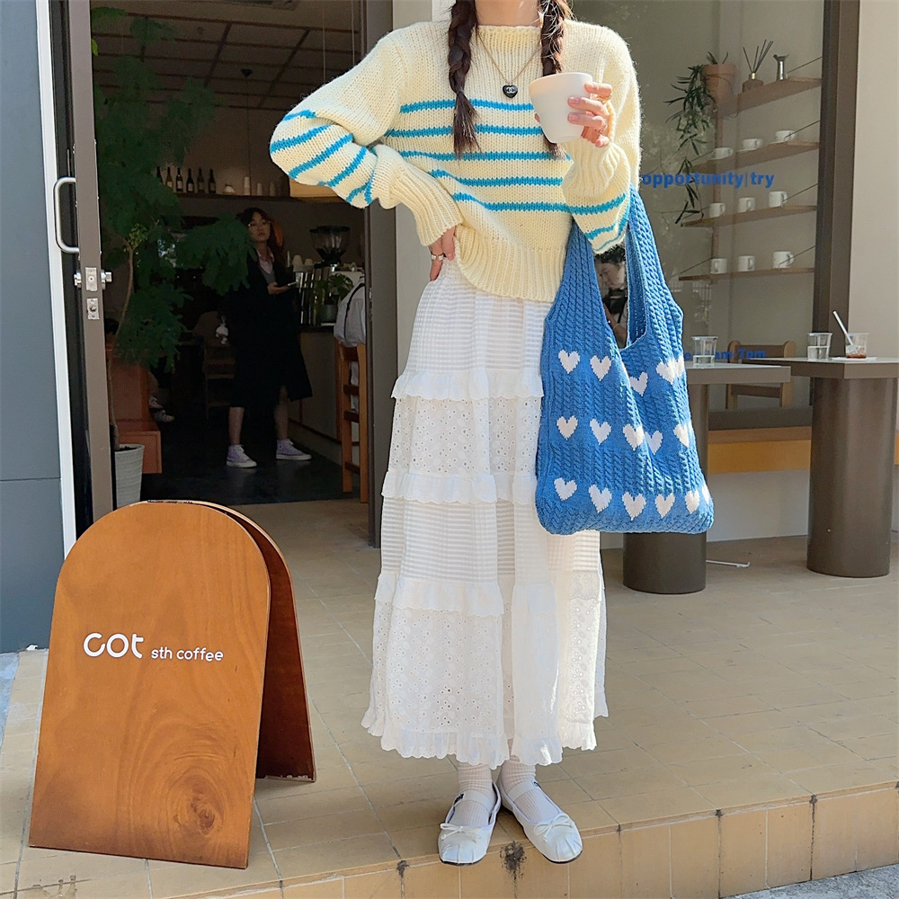 310161 Knitted heart-shaped Wool Bag for Women 2023 Autumn/Winter new single-shoulder handbag, portable tote bag for shopping undefined