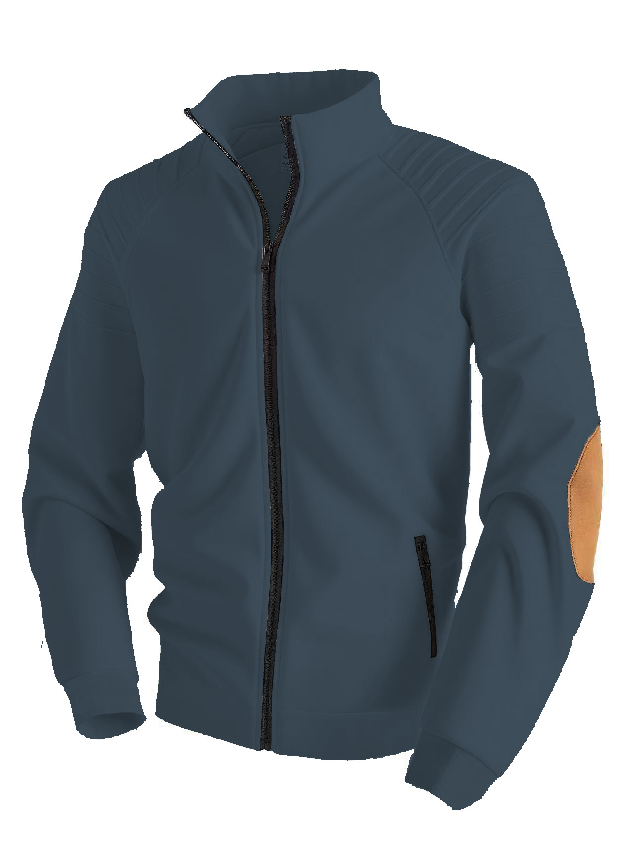 Men's Casual Stand-up Collar Zipper Jacket With Pleated Detail_voghion.com