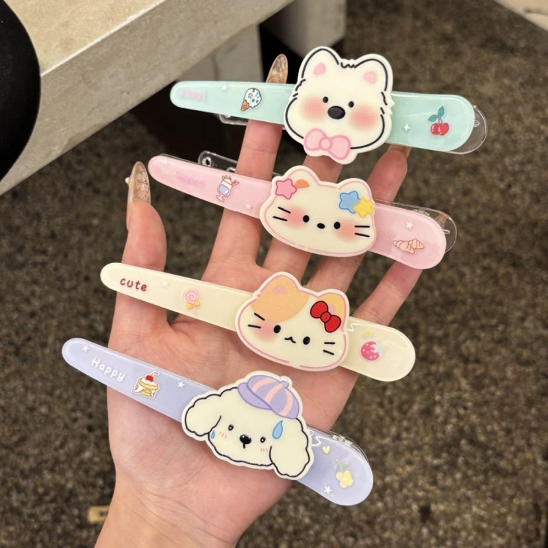 Cute Cartoon Cat and Puppy Hair Clip, Sweet and Cute Acrylic Duckbill Clip, Seamless Clip, Large One-Word Clip