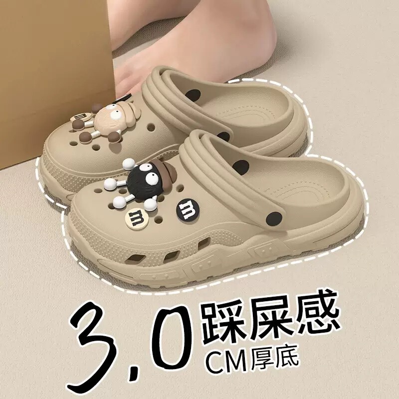 Women's Summer Outer Wear New Style Cartoon Cute Little Briquette Sandals and Slippers with Poop Feeling, Soft-Soled Toe-Toe Slippers for Men