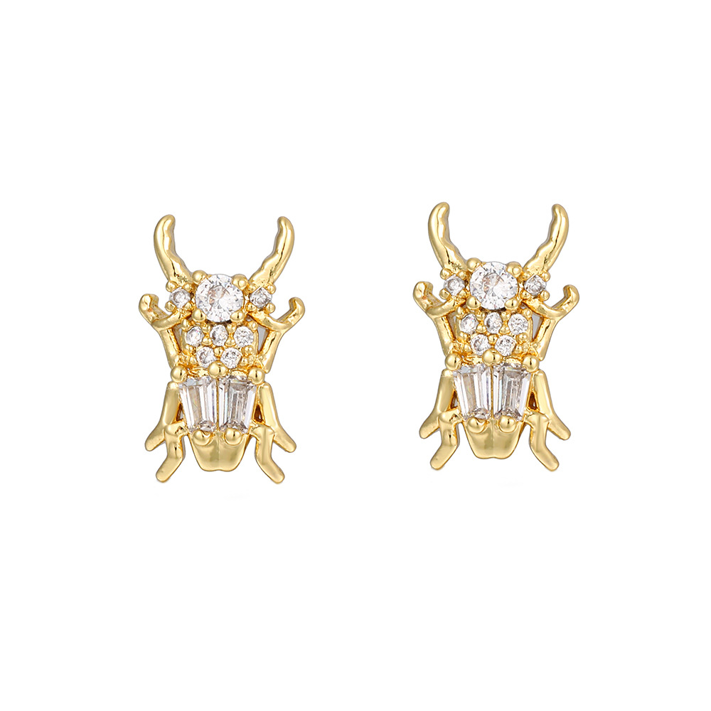 Fashion Animal Copper Gold Plated Zircon Ear Studs 1 Pair