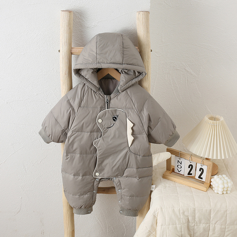 Ropa de invierno para bebés, dibujos animados con capucha, bebé masculino, plumón de pato blanco, mono cálido, recién nacido más abrigo de plumón