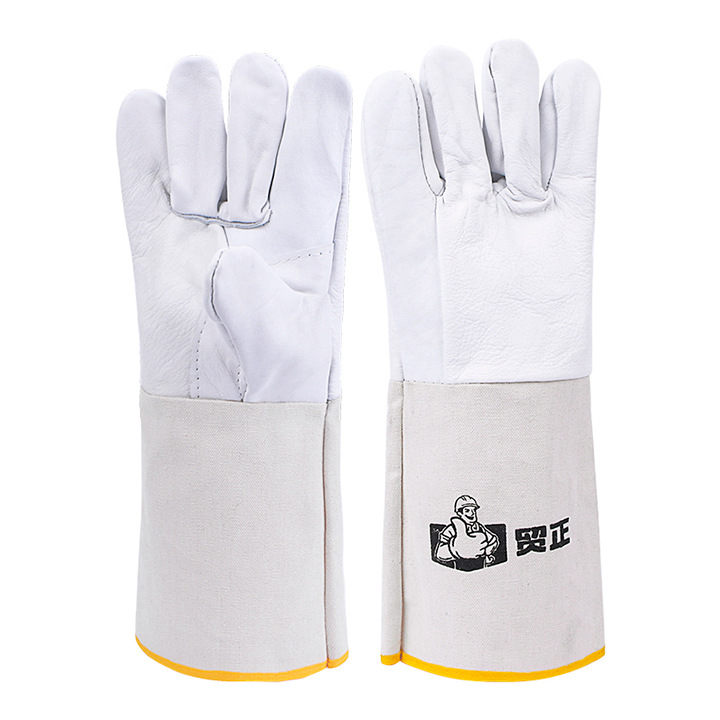 贸正帆布袖长电焊手套 牛皮颜色随机