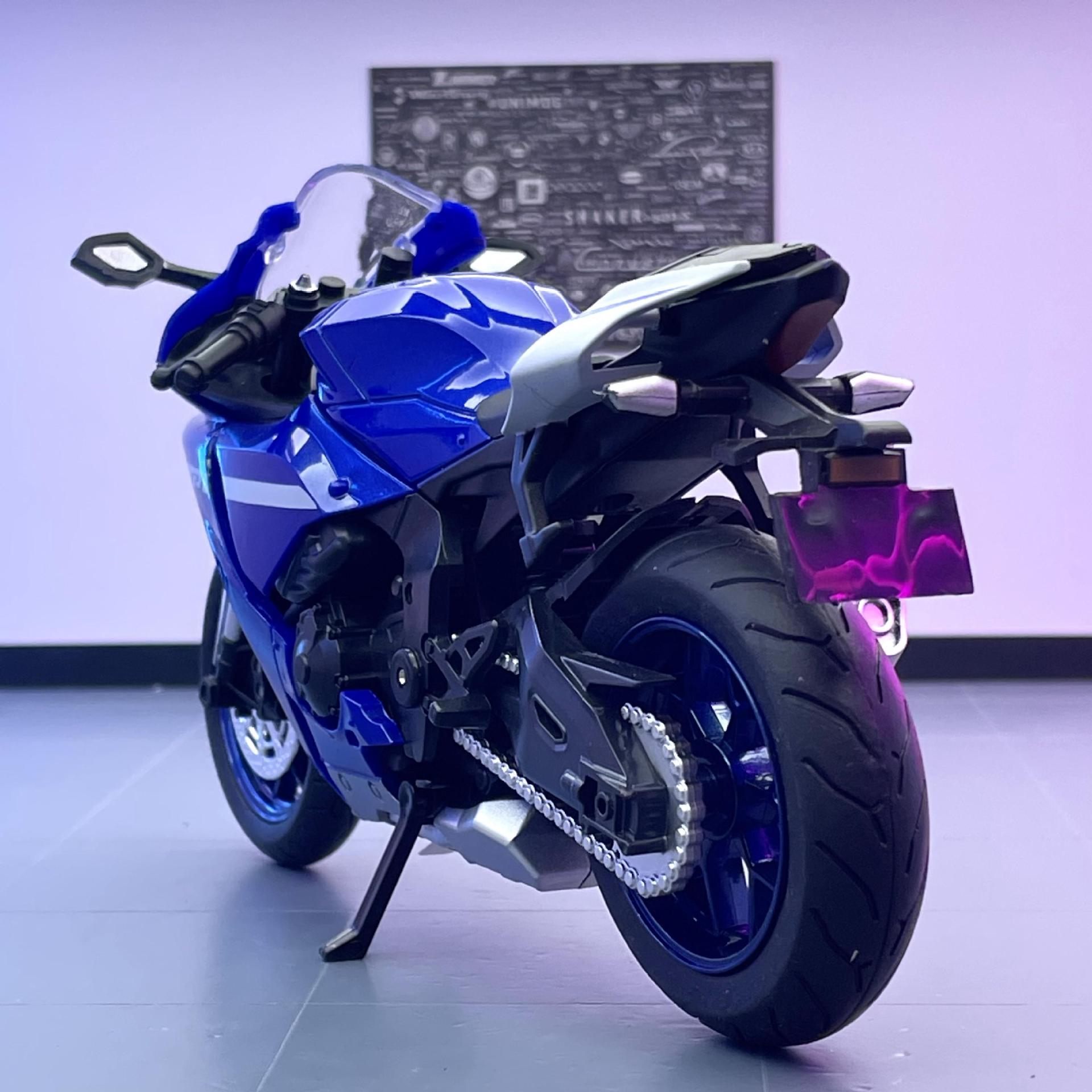Huayi aleación modelo de coche 1:12 Yamaha R1 motocicleta con luz sonido juguete coche música modelo adornos