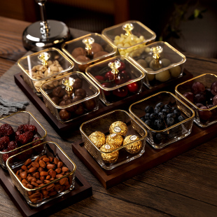 Fruit Plate 2024 Chinese-Style Household Glass Fruit Plate Coffee Table Dried Fruit Plate Tea Snack Plate High-End Light Luxury Dried Fruit Collection Zhengzhi