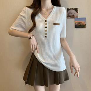Q1E 2023 Plus Size Women's Summer New Fat mm Age-Reducing Ice Silk Top Fat Sister T-Shirt