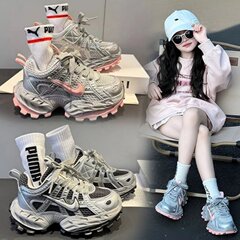 女童厚底老爹鞋防滑网面透气运动鞋儿童跑步鞋2025春中大童系带潮