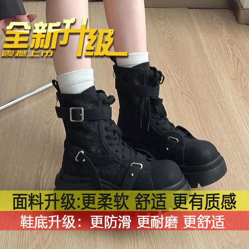 小个子高跟机车靴子女2025秋冬季新款中筒短靴厚底帆布大头马丁靴|undefined