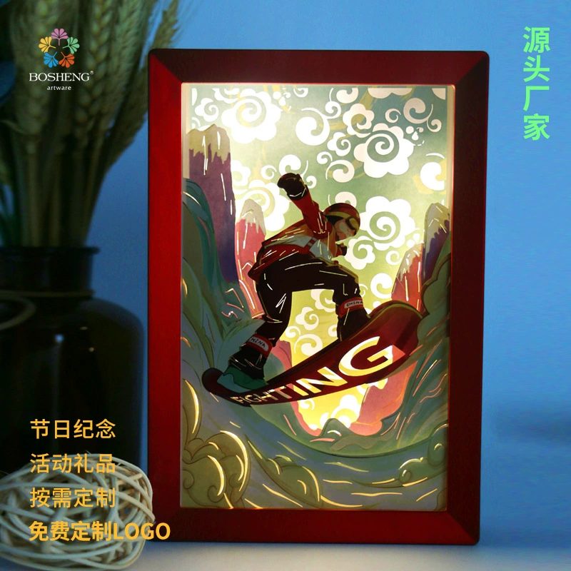 Фабрика прямой свет тень бумага резьба лампа 3D трехмерный ночник креативная резьба по бумаге Зимние виды спорта украшения на карту оптом