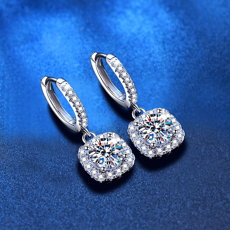 40g Weight Electroplated Gold Plating Process 925 Sterling Silver Ear Needle Material White Gold Plated Plating Material 1 Pair 925 Sterling Silver Moissanite Square Drop Earrings