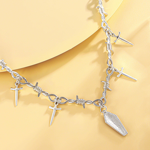 Dragon Ruini Hot Girl Dark Coffin Cross Sword Thorn Necklace New Halloween Hip-Hop Street Retro Sweatshirt Chain