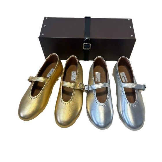 2024 New Genuine Leather Round Toe Rhinestone Rivets Mary Jane Ballet Shoes Women's Braided Hollow Flat Dance Shoes