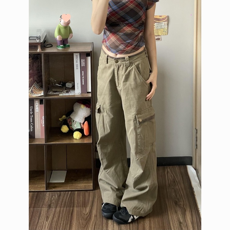 【新塘牛仔全店现货】复古多口袋工装牛仔裤女设计感阔腿宽松直筒|undefined