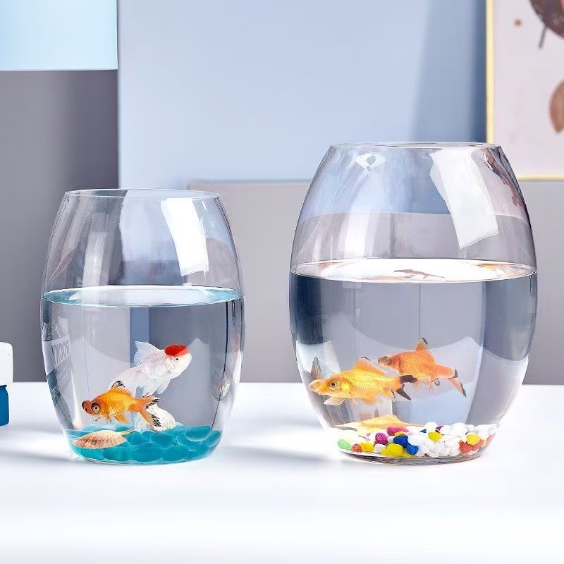 透明なガラスのガチョウの卵水槽デスク水耕栽培ラウンドリビングルーム金魚小さなカメミニデスクトップ小さな水槽|undefined
