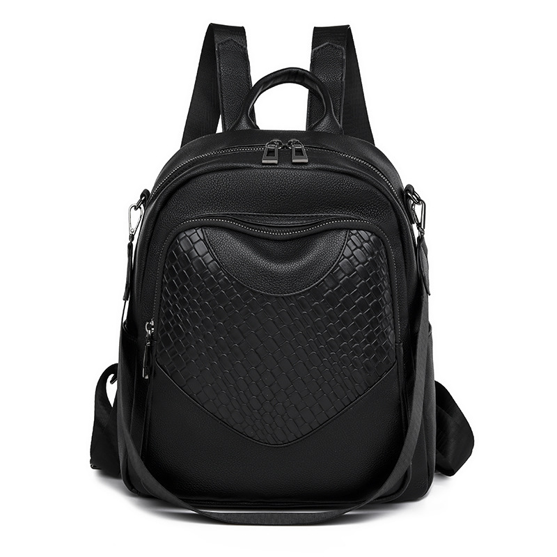 Venta al por mayor transfronteriza 2023 nueva mochila casual de cuero suave para mujer, mochila multifuncional tejida de moda, mochila escolar